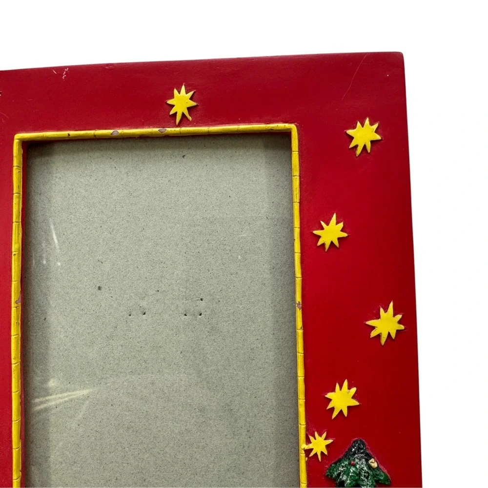 Christmas Tree Star Red Picture Frame Set of 2 4x6 Festive Holiday Decor Vintage
